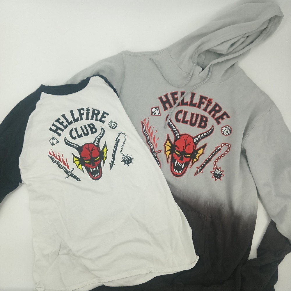 Lot Stranger Things Hellfire Club Hoodie M and Baseball Tee S bundle